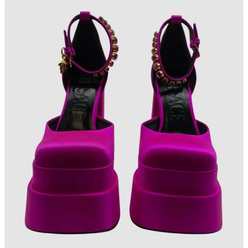 Versace Women's Pink Medusa Ankle Strap Platform Pump Heels Shoes Size 35.5 - Picture 2 of 12